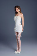 KEIRA TONG • Bouquet Linen Sculpted Corset Top with Floral Accent