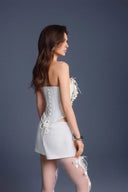 KEIRA TONG • Bouquet Linen Sculpted Corset Top with Floral Accent