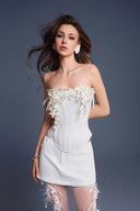 KEIRA TONG • Bouquet Linen Sculpted Corset Top with Floral Accent