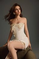 KEIRA TONG • Bouquet Linen Sculpted Corset Top with Floral Accent