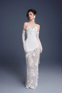 KEIRA TONG • Bouquet Baroque Lace Corset Strapless Maxi Dress