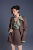 KEIRA TONG • Minimal Fitted Structured Woven Khaki A-Line Skirt