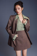 KEIRA TONG • Minimal Fitted Structured Woven Khaki A-Line Skirt
