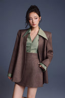 KEIRA TONG • Minimal Fitted Buttonless Woven Khaki Suit Blazer