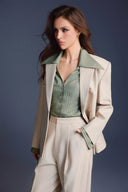 KEIRA TONG • Tailored Cinched V-Neck Striped Kate Silk Blouse