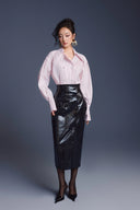 KEIRA TONG • Leather Sculpted High-Waisted Trench Pencil Midi Skirt