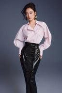 KEIRA TONG • Leather Sculpted High-Waisted Trench Pencil Midi Skirt