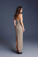 KEIRA TONG • Checkered Metallic Tweed Cut-Out Sleeveless Maxi Dress
