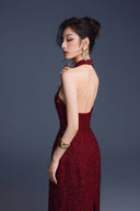 KEIRA TONG • Checkered Metallic Tweed Cut-Out Sleeveless Maxi Dress