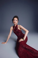 KEIRA TONG • Checkered Metallic Tweed Cut-Out Sleeveless Maxi Dress