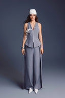 KEIRA TONG • Folded Layer Sculptural Low-Rise Straight-Leg Pants