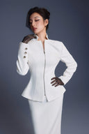KEIRA TONG • Zipper Peplum High-Neck Structured Twill Viscose Top