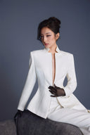 KEIRA TONG • Zipper Peplum High-Neck Structured Twill Viscose Top