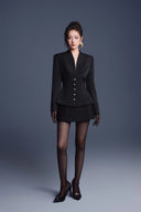 KEIRA TONG • Folded Buttons Pleated Peplum Twill Viscose Blouse