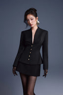 KEIRA TONG • Folded Buttons Pleated Peplum Twill Viscose Blouse