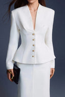 KEIRA TONG • Folded Buttons Pleated Peplum Twill Viscose Blouse