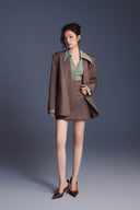 KEIRA TONG • Minimal Fitted Structured Woven Khaki A-Line Skirt