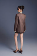 KEIRA TONG • Minimal Fitted Buttonless Woven Khaki Suit Blazer
