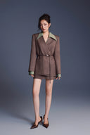 KEIRA TONG • Minimal Fitted Buttonless Woven Khaki Suit Blazer