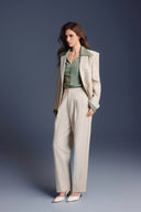 KEIRA TONG • Tailored Cinched V-Neck Striped Kate Silk Blouse