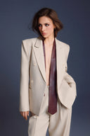 KEIRA TONG • Double-Breasted Flap Padded Shoulder Khaki Blazer