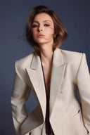 KEIRA TONG • Double-Breasted Flap Padded Shoulder Khaki Blazer