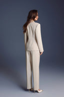KEIRA TONG • Double-Breasted Flap Padded Shoulder Khaki Blazer
