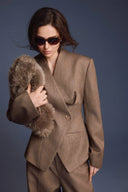 KEIRA TONG • Folded Sculptural Front-Button Woven Khaki Blazer