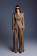 KEIRA TONG • Minimal Straight-Leg Concealed Khaki Wide-Leg Pants