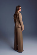 KEIRA TONG • Folded Sculptural Front-Button Woven Khaki Blazer