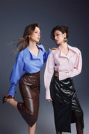 KEIRA TONG • Tailored Double-Breasted Textured Poplin Shirt Top
