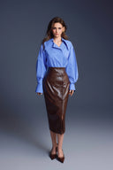 KEIRA TONG • Tailored Double-Breasted Textured Poplin Shirt Top