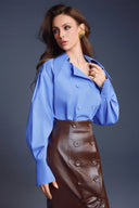 KEIRA TONG • Tailored Double-Breasted Textured Poplin Shirt Top