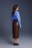 KEIRA TONG • Leather Sculpted High-Waisted Trench Pencil Midi Skirt