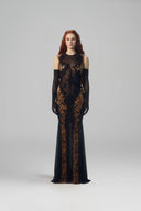 Cybele Leopard Noir Velvet Lace Wild Couture Dress for women, from LA VIERGE, The Viet Concept 