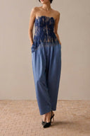 LECIA • Éclat Bleu Embroidered Sheer Corset Top