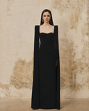 L' SCARLETT • Sculpted Crystal Floral U-Neck Floor-Length Maxi Dress