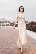 DO LONG • Rose Gold Off-Shoulder Silk Maxi Dress