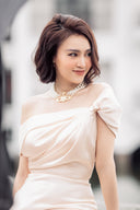 DO LONG • Rose Gold Off-Shoulder Silk Maxi Dress