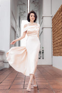 DO LONG • Rose Gold Off-Shoulder Silk Maxi Dress