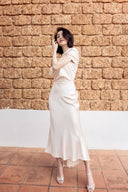 DO LONG • Rose Gold Off-Shoulder Silk Maxi Dress