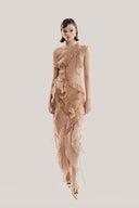 Beige Ruffle Midi Dress from MUST HAVE at The Viet Concept 