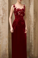 ROSEE de MATIN • Red Velvet Embroidery I-line Dress