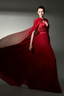 Taffeta Pleated Chiffon Floral Sequin Cape Panel Maxi A-line Gownfor women, from IHF STUDIO, The Viet Concept 
