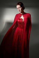 Taffeta Pleated Chiffon Floral Sequin Cape Panel Maxi A-line Gownfor women, from IHF STUDIO, The Viet Concept 