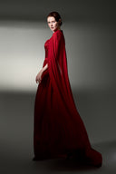 Taffeta Pleated Chiffon Floral Sequin Cape Panel Maxi A-line Gownfor women, from IHF STUDIO, The Viet Concept 