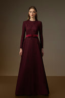 IHF ATELIER • Burgundy Vine Guipure Lace Crystal-Embellished A-Line Gown