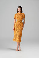 Orange Jardin Embellished Lace A-Line Midi Dress for women, from IHF STUDIO, The Viet Concept 