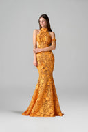 Aurélisse Orange Floral Lace Mermaid Maxi Dress for women, from IHF STUDIO, The Viet Concept 