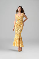 yellow mermaid midi dress IHF STUDIO • Golden Fleur Sequin Mermaid Midi Dress – The Viet Concept